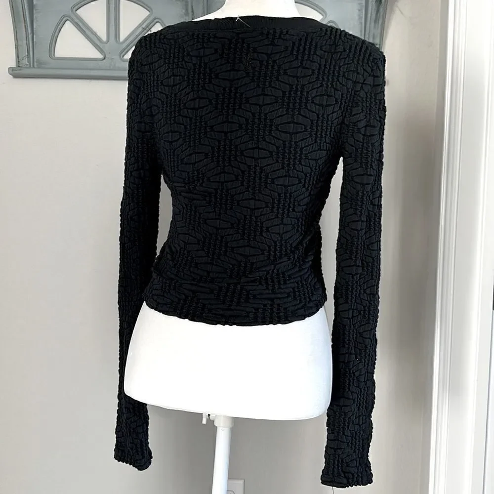 NWOT Free People Black Scoop Neck Long Sleeves Textured S Activewear Workout